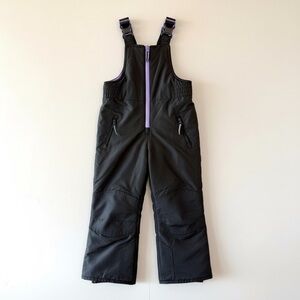 Champion Kids Snow Bib Pants Black Purple Waterproof Ski Overalls XS 4/5